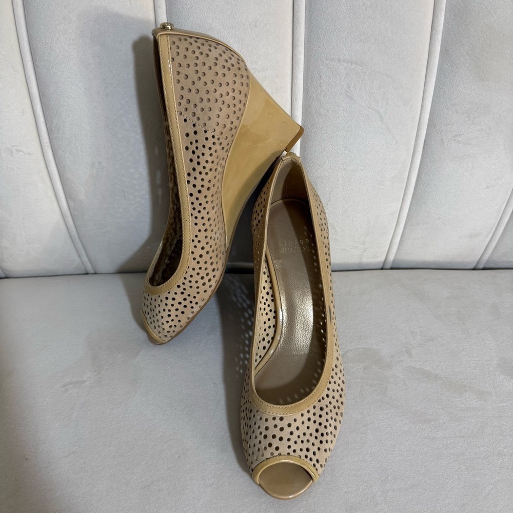 Stuart Weitzman Women’s Size 7.5 Perfecto Peep Toe Wedges - Picture 2 of 16